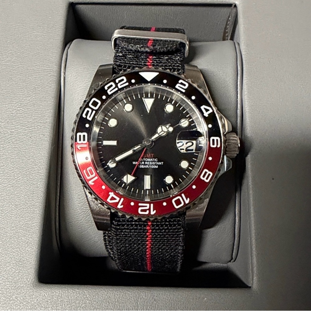 GMT Watch with Red/Black Bezel